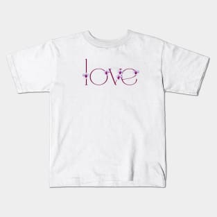 Light Pink and Purple Orchid Flower Decorated Word LOVE Kids T-Shirt